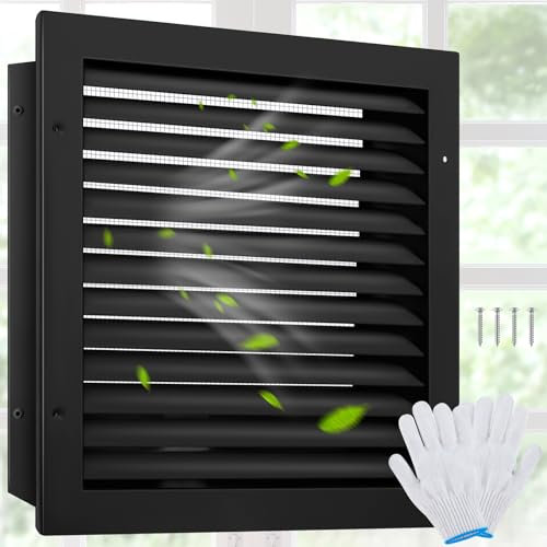 Hicarer 12 x 12 Black Aluminum Gable Vent with Screen, Alloy Wall Vents Attic Ventilation Grille, Stylish Design Return Air Grill for House, Shed, Exterior Walls [ Inside Dimensions: 10 x 10 ]