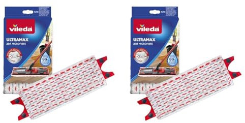 Vileda UltraMax - Recambio de mopa Vileda para el Sistema Ultramax, Apto para Todo Tipo de Suelos Duros, Elimina el 99% de Las bacterias Solo con Agua, 1 Unidad (Paquete de 2)