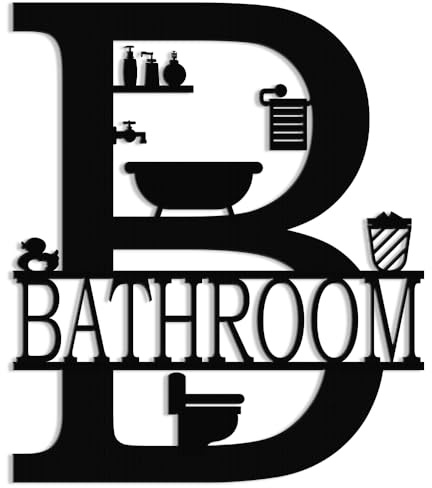 XORT Metal Bathroom Wall Decor, Farmhouse Metal Bathroom Wall Art, Funny Bathroom Sign for Modern Home Hanging Decorations. (Black - 12 x 14 inch)