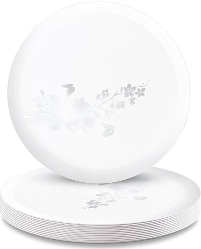Decorline Garden Edge Collection Speiseteller aus Kunststoff, rund, 15,9 cm, Weiß und Silber, perfekt für Partys, Hochzeiten und Feiern