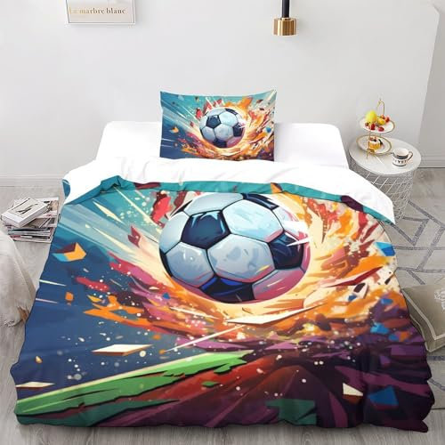 JMORCO 3D-Druck Bettwäsche 135x200 Winter, Fussball Bettwäsche Microfaser, Fußball Bettwäsche-Sets - 1xBettbezug 135x200cm + 1xKissenbezug 50x75cm