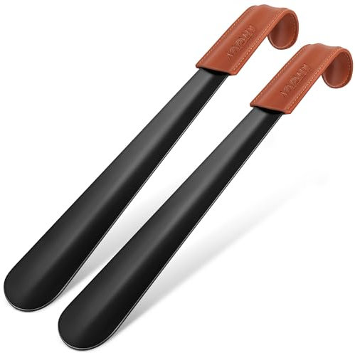 NINEMAX Metal Chausse Pied Long 42cm, Chaussé Pied Manche Long Metal Chausse-Pieds avec Poignée en Cuir,Paquet de 2