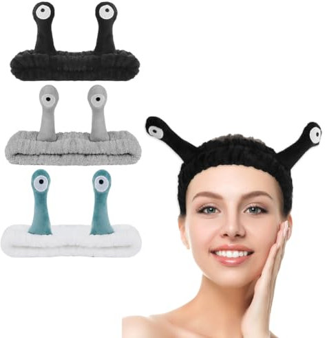 LOPHE Fascia Skincare Viso, 3 Pezzi Fascia Capelli per Spa Fascia Trucco Forma di Lumache, Fascia Spa Trucco in Pile di Corallo per Ragazze Spa Doccia Corsa Yoga Lavaggio Viso(Nero+Bianco+Grigio)