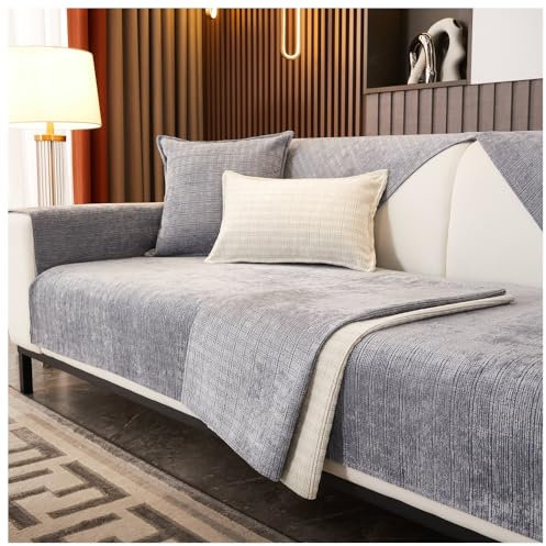 asskanaer Cord-Sofabezug, 1/2/3/4-Sitzer, rutschfeste Sofa-Schonbezüge, Universal-Ecksofa-Kissenbezug, L-Form, Möbelschutz für Wohnzimmer (Grau, 70 x 210 cm)