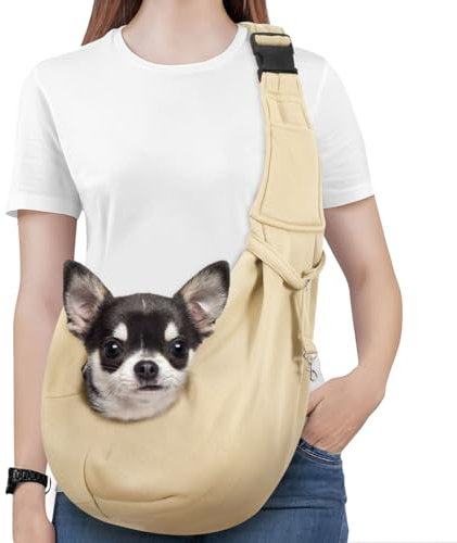 Pawaboo Hundetragetasche Welpen, Tragbare Transporttasche für Hunde Bis zu 12 lbs, Tragetuch Hund Katzen Verstellbar, Outdoor Hund Tragetuch Haustiere Umhängetasche für Klein Hund Katze, Khaki
