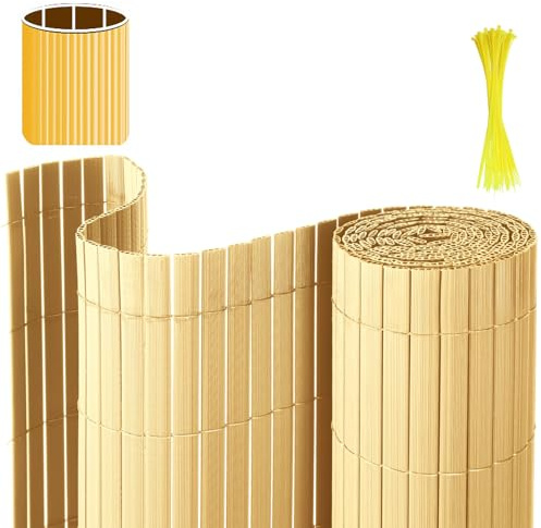 Eulenke Canisse en PVC Brise Vue 120 x 400 cm, Trois Renforts nervurés, clôture d'intimité avec Serre-câbles, Lattes intérieures renforcées, Brise-Vue pour Balcon, clôture, Jardin, Bambou