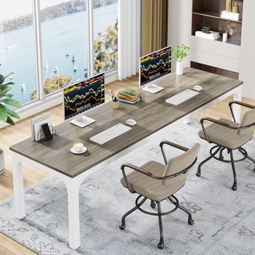 Tribesigns Scrivania per Computer, 200 x 70 x 75 cm Scrivania da Ufficio per Studenti e Lavoratori, Scrivania doppia lunga Tavolo da Computer Scrivania per Ufficio Studio, Rovere