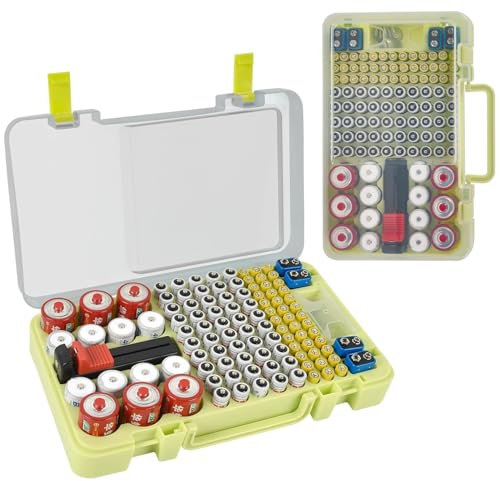 Batterie Aufbewahrungsbox Batteriebox Storage Organizer Tasche für 120+ AA AAA 9V C D Lithium Batterien, Akku aufbewahrungsbox Batteriekasten mit Wandmontage Design (Batterien Nicht Enthalten) -Grün