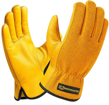 WESTWOOD FOX Gardening Gloves for Men Thorn Proof Garden Gloves Mens Working Ladies Gardening Gloves Rigger Tough Leather Work Gloves Grip Breathable Flexible Comfortable,Mechanics