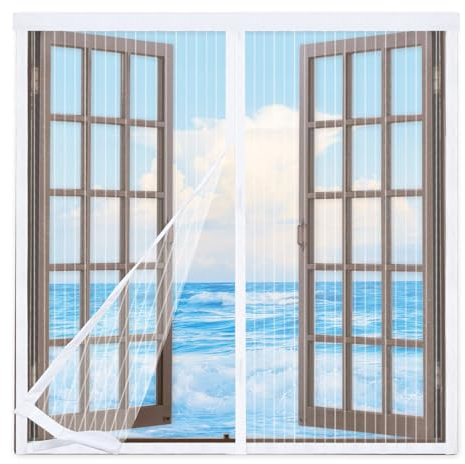 Zanzariera Magnetica Finestra 90x140cm,Zanzariera per Finestra con Resistente Nastro per Montaggio a Strappo,Chiusura Automatica,per Tenere Fuori Insetti, Mosche e Zanzare,Bianco