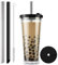 VITEVER Bubble Tea Cup, 24oz Eiskaffeebecher mit Strohhalm und Deckel, Auslaufsicherer Klarer Kunststoff Bubble Tea Tumbler, Doppelwandiger isolierter Smoothie Becher, schwarz