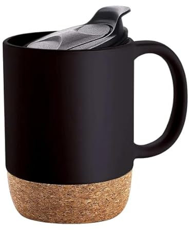 Generic WRKFH Large Ceramic Coffee Cup Mug with lid and Cork Bottom Base Work from Home (Black)