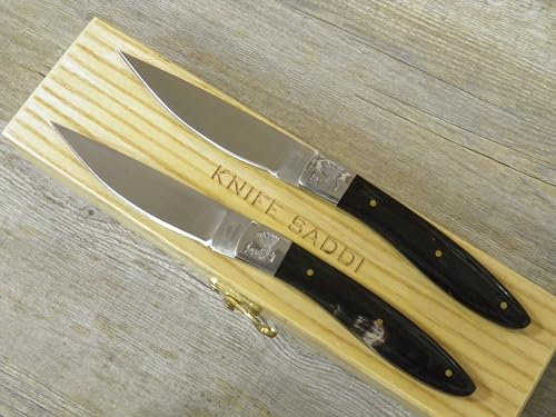 Generico Set 2 Coltelli Pattada Da Tavola manico in corno di bufalo con custodia in legno