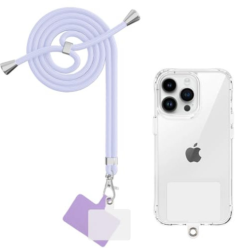Yoedge Cordon Telephone Portable, Tour de Cou Telephone Universelle avec 2 Patchs, Réglable Collier Lanière Téléphone en Bandoulière en Nylon Adaptée à la Plupart des Smartphones, Violet 2