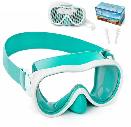 Kids Swim Goggles, Anti-Leak Snork Mask Diving Mask with Nose Cover & Elastic Fabric Strap, UV Protection Swimming Goggles with Mesh Bag & Ear Plugs for Kids Boys Girls