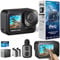 WANNTO Cámara Deportiva Motion MAX 5K 30MP, IPX8 20M Impermeable, WiFi, EIS, Pantalla Dual, Micrófono Inalámbrico 2en1, Control Remoto, 2 Baterías 1350mAh (con Tarjeta microSD de 64GB)