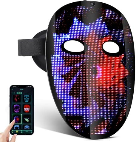 LED-Lichtmaske, Verbesserte LED-Maske Mit Gestenerkennung Für Gesichtsveränderungsmodi, 3600 LED-Lampenperlen Maske, Unterstützt APP-Steuerung Für iOS Android, Geeignet Für Kostüm Cosplay Halloween
