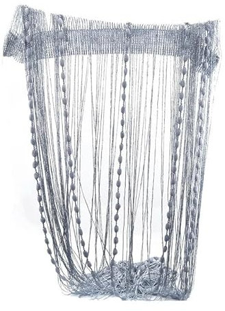 DFGLIK 1 Stück Pelzkugelvorhänge Streifenvorhang Jalousie Volant Raumteiler Türdekoration-Silbergrau