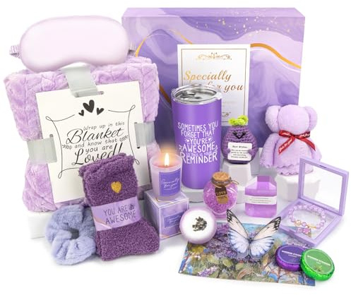 Cadeaux pour femme Panier spa, coffret cadeau spa à la lavande, ensemble de soins personnels de 16 pièces pour femme, maman, épouse, petite amie, sœur, ensembles uniques pour se sentir mieux pour