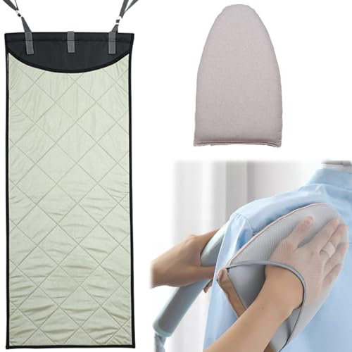 QSLKI Over The Door Press Pad, Vertical Hanging Over Door Clothes Steamer Pad With Steamer Glove, 45.27×18.89in Portable Foldable Over Door Clothes Steamer Pad For Clothes Steaming