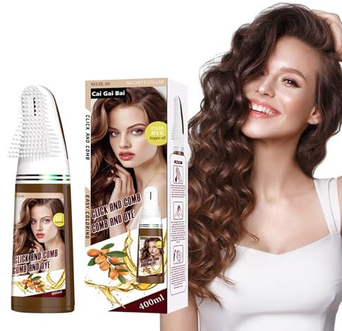 Braunes Haarkamm-Farbshampoo, sofortiges Färbe- und langanhaltendes Haarfarbshampoo in wenigen Minuten, für Frauen und Männer, einfaches Kämmen, Färben, 400 ml