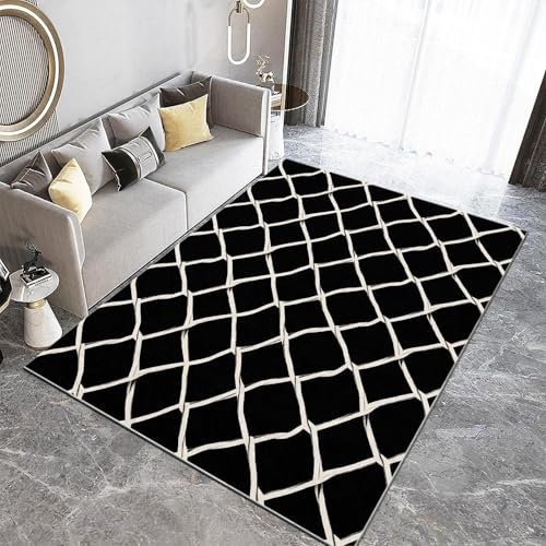 Alfombra De Salón Diseño Simétrico Rejilla 3D Alfombra Pelo Corto Antideslizante Lavables Alfombra Habitación Dormitorio Alfombras De Cocina Alfombra De Entrada 160 x 230 cm