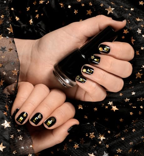 FIESTAS GUIRCA Nagelaufkleber Happy New Year (10 x 7 cm), Nageldekoration für Weihnachten und Silvester, ideal für Partys und Feiern, Make-up-Zubehör für Damen, Gold