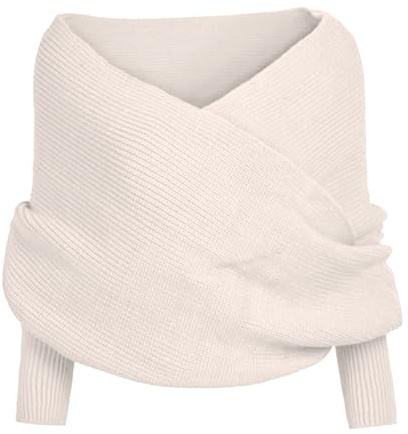 Icegrey Schal mit Ärmeln Strick Ärmelschal Winter Warm Gestrickt Schals Umhang Wrap Schal Shawl Cape Strickschals Pulloverschal Freizeit Sweater Scarf, Beige Weiß