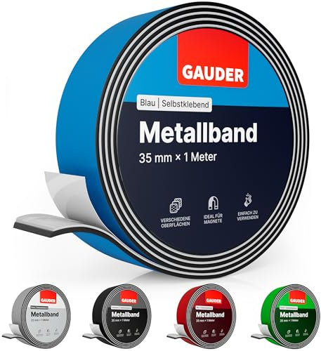 GAUDER Metallband selbstklebend blau I Magnethaftband ideal für Tonies®-Figuren & -Regale I Magnetband für Magnete | Ferroband I Eisenband (1 m)