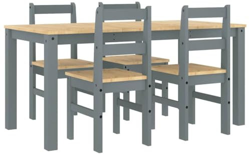vidaXL 5-TLG. Essgruppe Panama Grau Massivholz Kiefer, Esszimmergarnitur, Tischgruppe, Esszimmerset, Esstischgarnitur, Sitzgruppe, Tischset