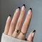 Oval French Short False Nails Set - Black Almond Pattern with Nude Tips, Stiletto Stick On Nails for Women & Girls - Includes Nail Glue - Nail Art Design