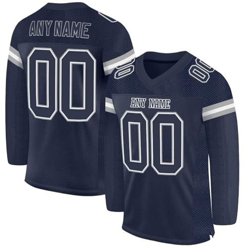 Generisch Personalisiert American Football Trikot Individuelles Name Nummer Spieltrikots Schnelltrocknend Rugby Trikots Damen Herren Junge Mädchen Kinder Sport Oberteil Atmungsaktiv Langarm T-Shirts