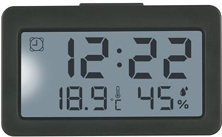 TFA Dostmann Digitaler Mini Wecker, 60.2045.10, mit Alarmfunktion, mit Thermometer und Luftfeuchtigkeitsmesser, ideal als Reiseuhr, für Klausuren, Quarzuhr, Tischuhr, klein und kompakt, grau