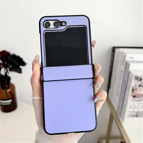 YLTPHD Custodia in pelle tinta unita per Samsung Galaxy Z Flip 6 5 Flip6 Flip 4 3 Cover sottile effetto pelle, viola, per Samsung Z Flip 4