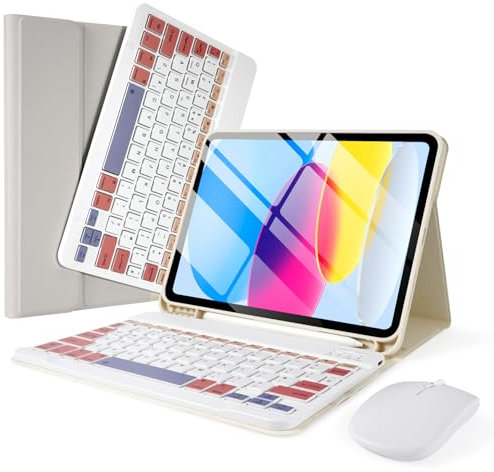 LAMA Keyboard Case with Mouse for iPad 11th A16 11 2025, iPad 10th Gen 10.9 2022, Slim Protective Cover with Detachable Wireless Bluetooth Keyboard Case and Pencil Holder, Grey