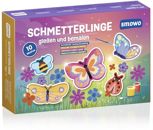 Smowo® 10 Schmetterling Gipsfiguren zum Gießen und Bemalen - Mädchen Bastelset zum Gips giessen mit 10 Figuren für Kinder - Geschenk zum Basteln