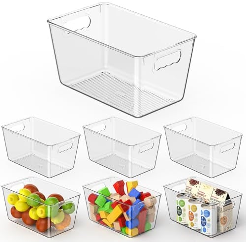 6 Pack Clear Plastic Storage Bins Pantry Organisers 25x15x13cm Medium | Versatile clear plastic storage containers for kitchen, pantry, closet & office. Open-top design for easy home organization.