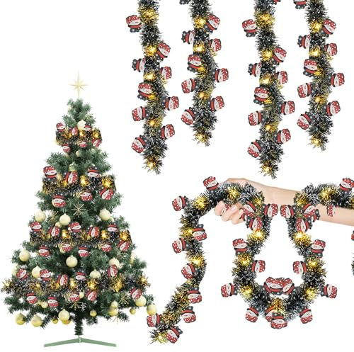 10M Weihnachtsgirlande mit Beleuchtung, Weihnachtsdeko Girlande Weihnachten mit Beleuchtung 100 LED Lichterketten Tannengirlande mit Timer Lametta Weihnachtsbaum für Baum Tür Kamine Treppe (B-10M)