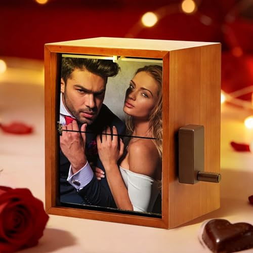 Smile lab Personalisierte Foto Flip Box, Foto Flipbook Rahmen mit Licht Musik 8/16 Fotos, Personalisierte Flipbook Rahmen aus Holz, Einzigartiges Geschenk für Geburtstag Jubiläum