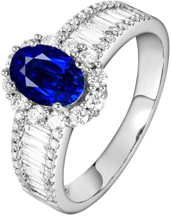 Wycian Ringe Schmuck Damen Silber Set Wedding Ring Gold 18K Im Labor Hergestellter Saphir 1,0 CT Ovaler Saphir Größe 62 (19.7) Massiv, Nicht Plattiert Beliebt für Gattin Neujahr Schmuck