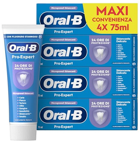 Oral-b Dentifricio Pro-expert Sbiancante Delicato Sapore Menta Verde, 4 Dentifrici, Pulizia Denti Efficaci,confezione 4x75ml Maxi Convenienza | 4 Dentifrici, Pulizia Denti Efficaci, Delicato Sapore Menta Verde, Confezione 4x75ml Maxi Convenienza