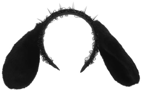 PRETYZOOM Gothic Haarreif mit Nieten und Spitzen Hasenohren Halloween Stirnband für Damen Punk Cosplay Haar Accessoire Schwarzer Nieten Haarreif für Maskenball