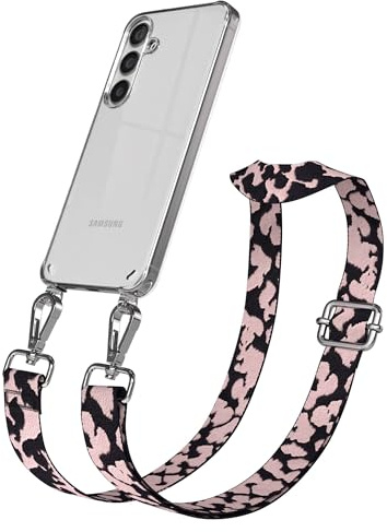 EAZY CASE Handykette - Verstellbares Taschenband kompatibel mit Galaxy S24, Schulterriemen, Handykordel mit Silikon Hülle, Umhängetasche, Rosa Camouflage Silber