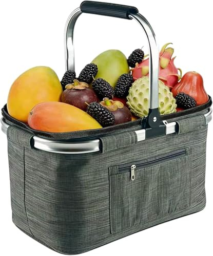 35L Einkaufskorb Faltbar, Großer Einkaufskörbe Korb mit Gepolsterten Griffen, Einkaufskorb Geeignet für Büro, Camping, Picknick und Reise Isoliertasche