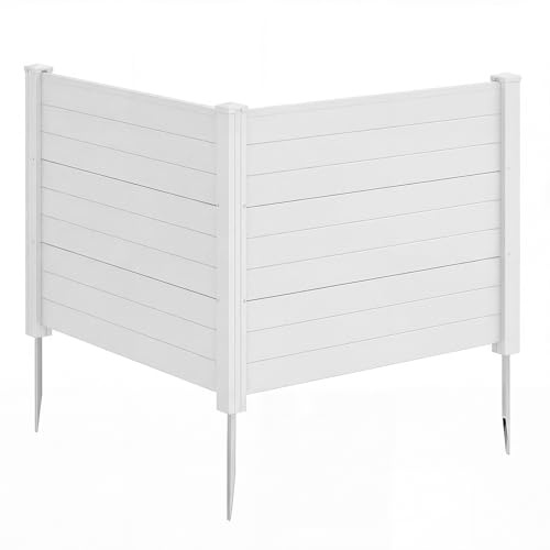 COSTWAY Clôtures de Jardin 122 x 95 CM avec 3 Piquets de Sol, Clôture de Confidentialité Extérieur pour Poubelle Climatiseur, 2 Panneaux Brise-Vue en Plastique pour Terrasse Jardin (Blanc)