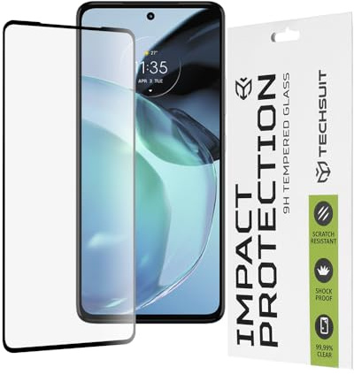 Techsuit Displayschutzfolie für Motorola Moto G72 Gehärtetes Glas mit 9H Härte, Vollständige Abdeckung, Stoßschutz, Oleophobe Beschichtung, Anti Fingerabdruck, Blasenfrei, 111D Full Glue