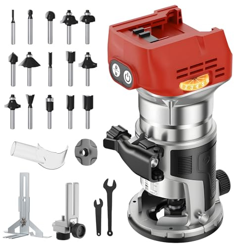 Cordless Router Tool Compatible with Milwaukee 18V Battery, 800W 28000 RPM Brushless Wood Router with 6-Speed Control, Aluminum Base, Depth Adjustment, 15 Router Bits, for Woodworking(Tool Only)