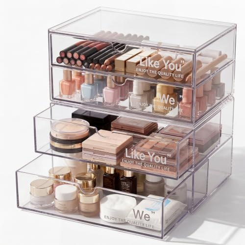 TranRantic 2PCS Stackable Storage Drawers, Acrylic Makeup Organiser Storage | Clear Organisers, Stackable Makeup Storage for Dressing Table, Bathroom, Kitchen, Pantry and Office