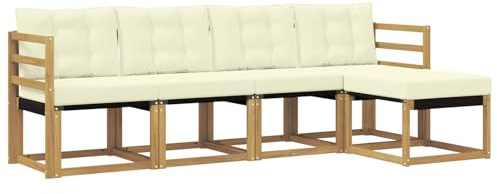 vidaXL Outdoor-Sofagarnitur mit Kissen 5 pcs Weiß und Creme, Gartenmöbel, modernes, langlebiges Outdoor-Sofa, Eckset für Terrasse, Bequeme Lounge und Sitzgelegenheit