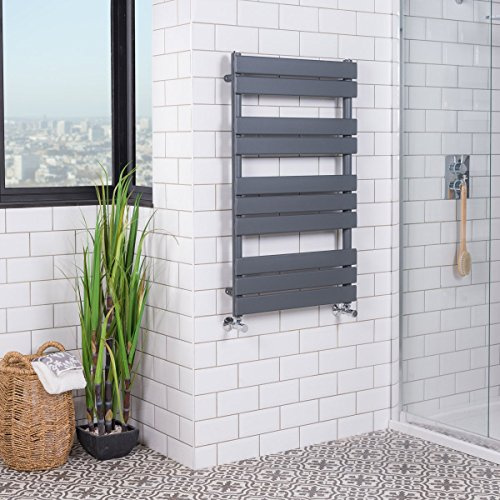 Warmehaus Designer Bathroom Flat Panel Heated Towel Rail 1000x600mm Grey | Ladder Style Radiators, Central Heating, Premium Mild Steel, Corrosion Resistance, Durable Finish, Wall Mounted